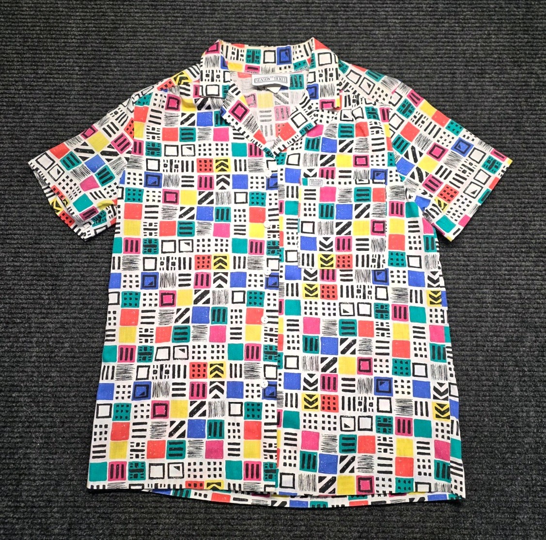 Vintage 1980s The Season Ticket Colorful Abstract Women’s Button Up Shirt Size 8