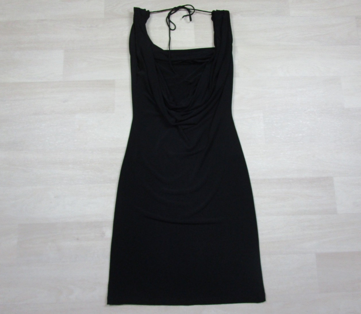 Vintage Y2K Spense Little Black Dress Low Cowl Back (XS) Slinky Mini Bodycon