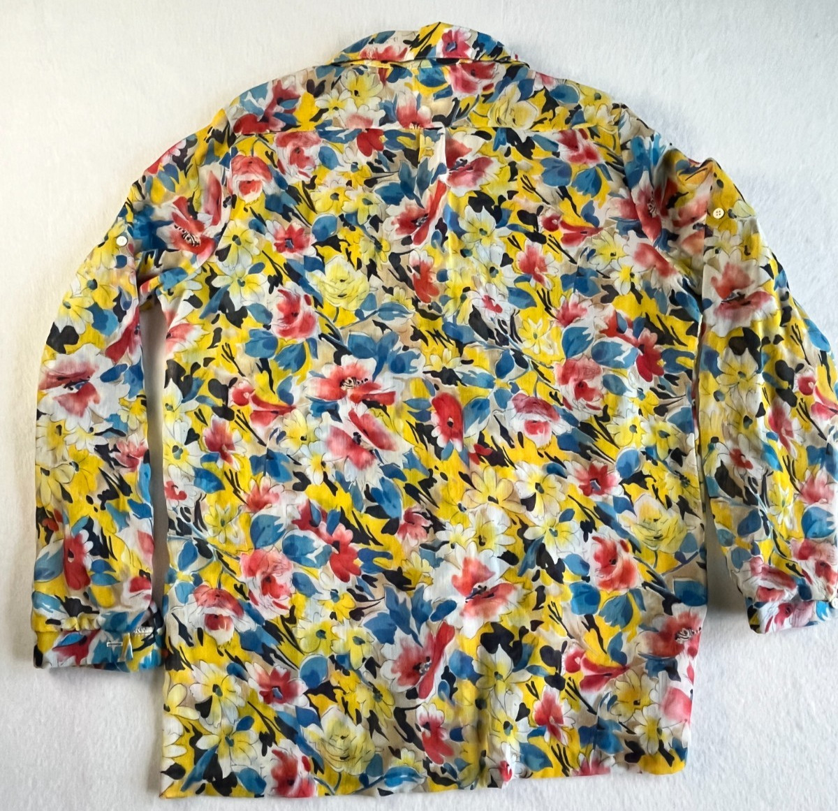 Vintage 80s Watercolor Floral Shirt Womens 12 M Ship’n Shore Lightweight Button