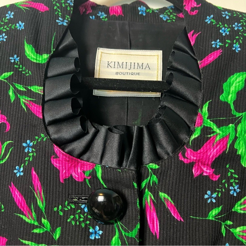 Kimijima Boutique Tokyo Paris Vintage Floral Peplum Blazer Black Designer Sz. M