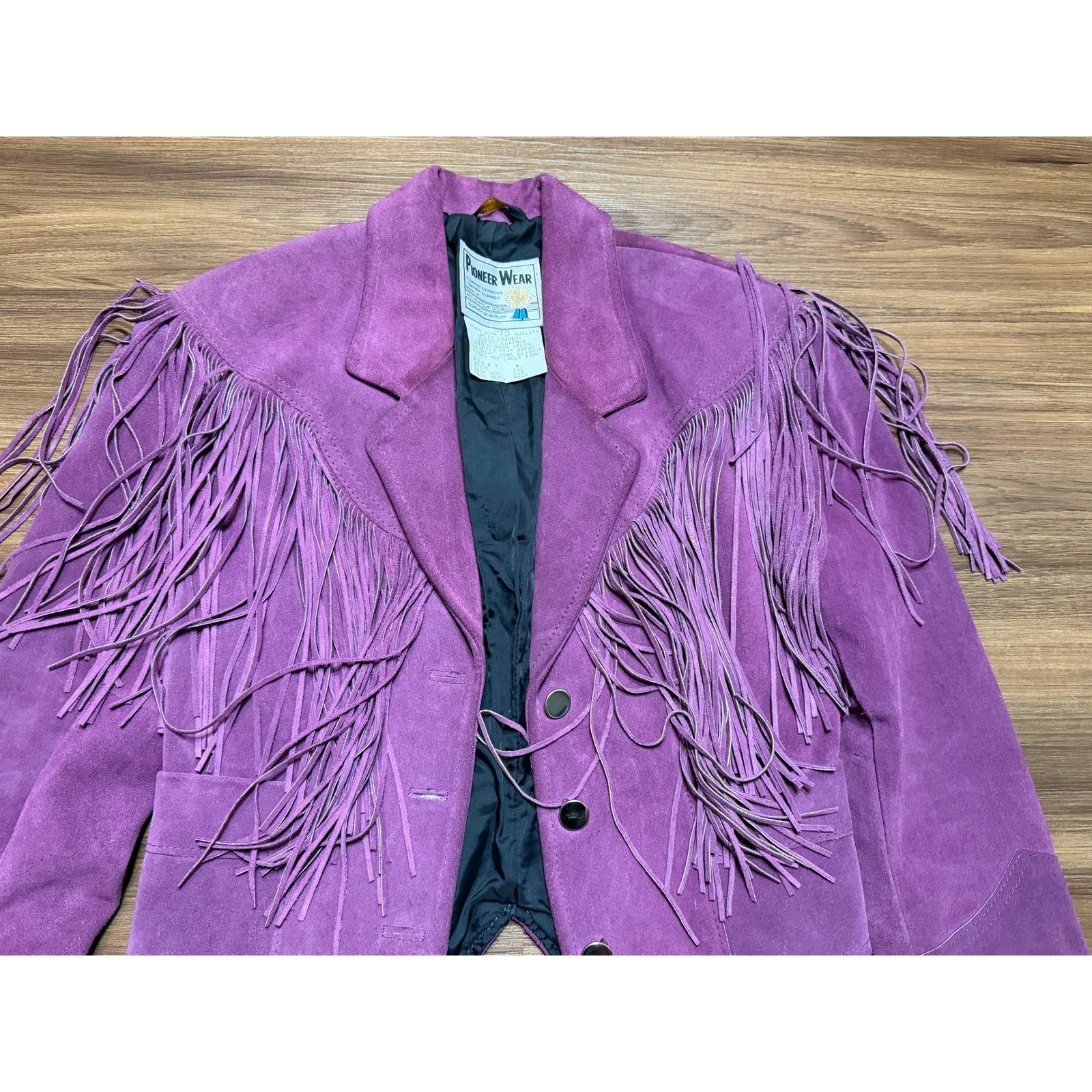 VTG Pioneer Wear Purple Suede Fringe Western Jacket Women Sz 8 Made in USA