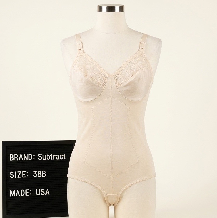 Vintage Subtract Body Briefer 38B Beige Firm Control Shaper Union Made USA 2545