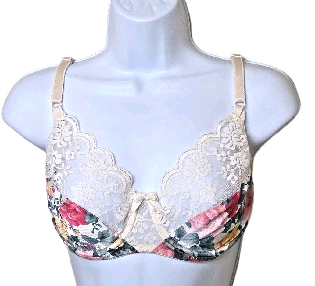 Vtg 1980s 90s Romantic Maidenform Chantilly Rose Floral Bow 7329 SIZE 34D