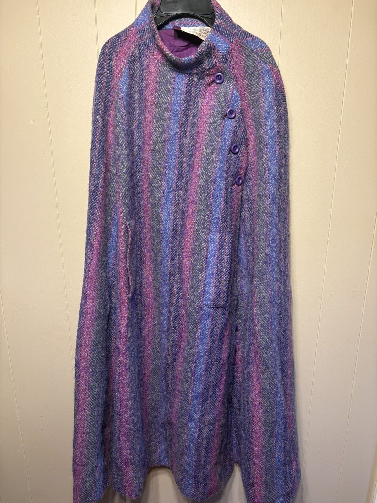 Vintage Purple Full Length Jimmy Hourihan 100% Wool Cape With Pockets