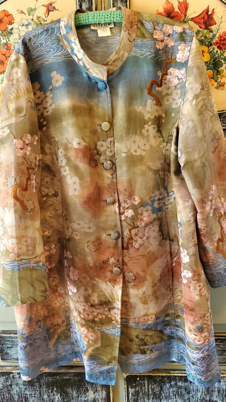 Vintage Citron Santa Monica Embroidered Silk Longer Jacket Wearable Art – Sz 1X
