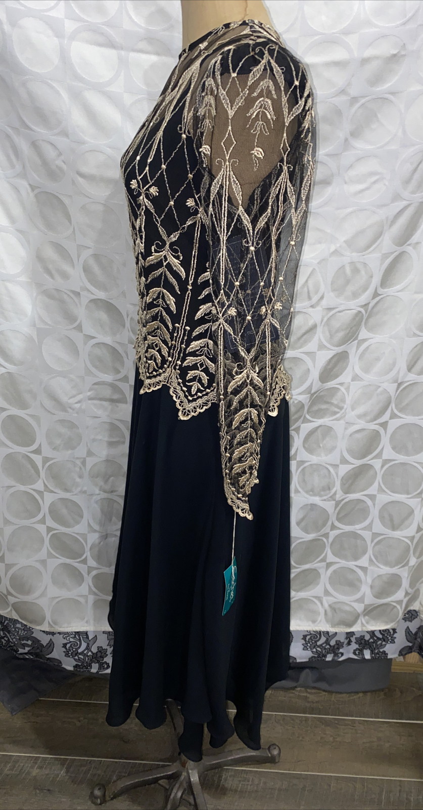 Vtg Cachet Formal Dress Bari Protas Elegant Black Gold USA Made New 9/10