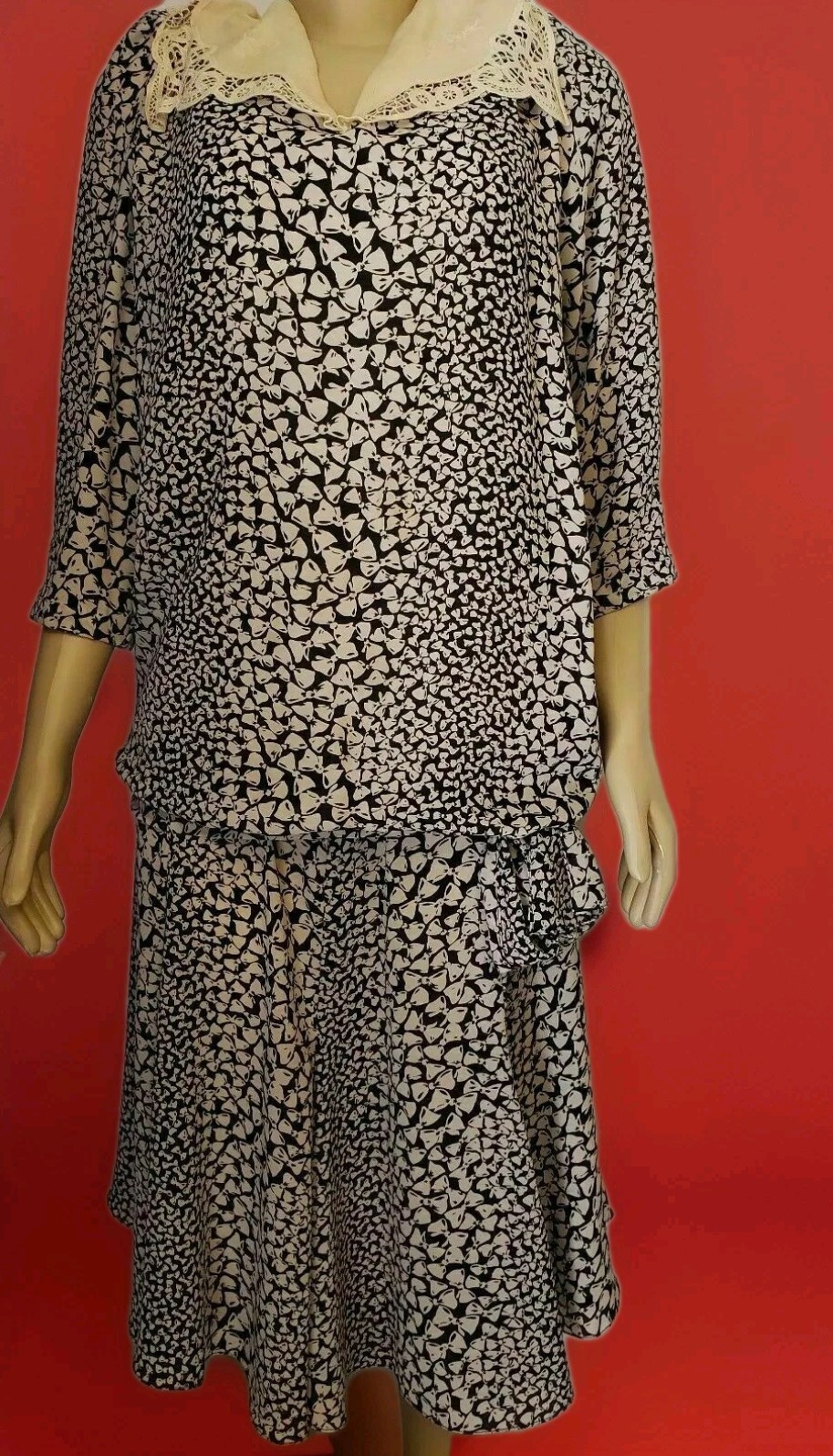 LIZ ROBERTS INC Vintage Black Beige Polyester 3/4 Sleeve women Dress Size 10