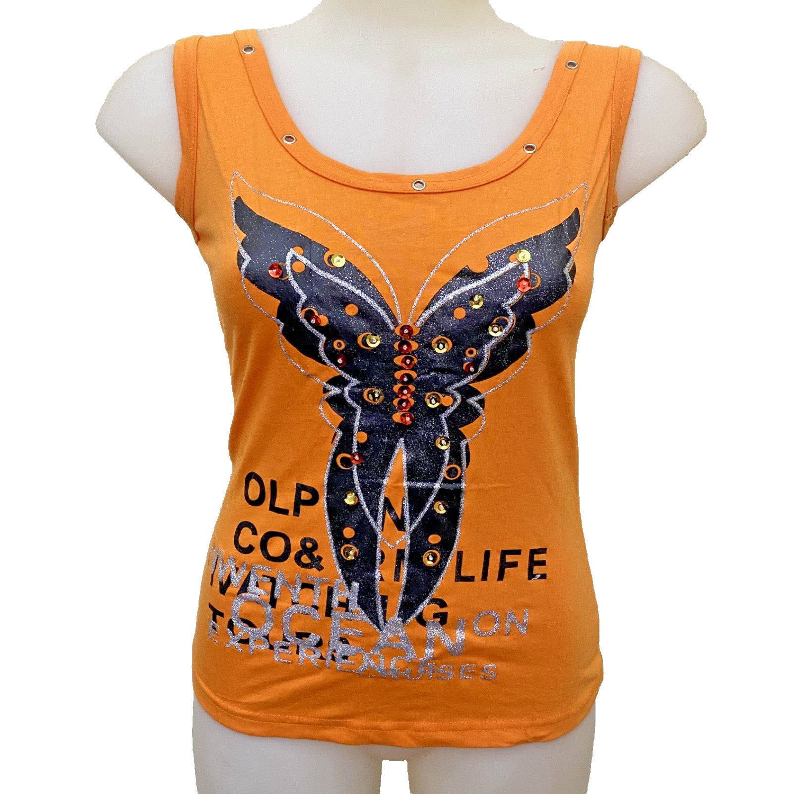 Vintage 90s Orange Butterfly Women’s Tank Top Size Small