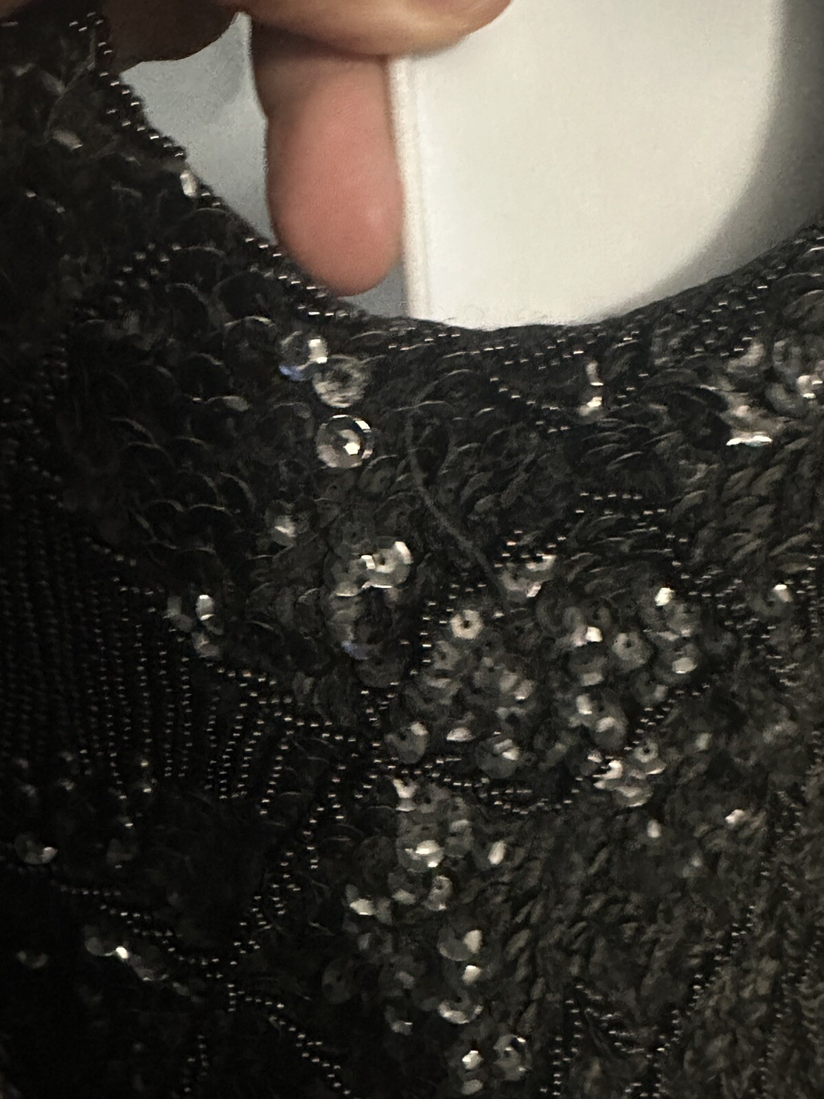 Vintage Jo-Ro Imports Women Size Large Black Sequined Top Wool Hand Loomed EUC