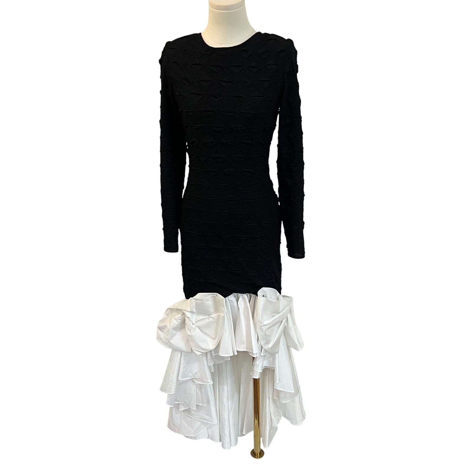Legends Black White Bow Ruffle Mermaid Party Dress Open Back USA Vintage 9/10