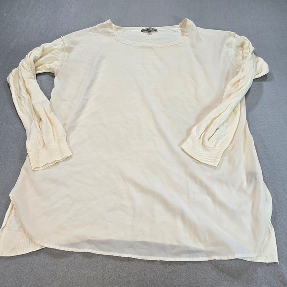 Retro-ology Mixed Media Top Womens Large Ivory Sheer Front Knit Back Tunic