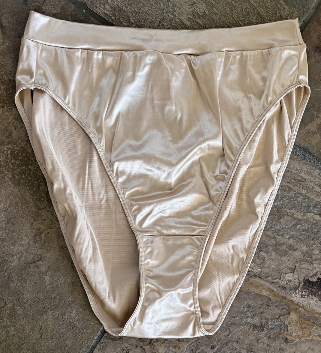 VICTORIA’S SECRET Lrg Champagne Second Skin Satin Hi Cut Brief Panties Vintage