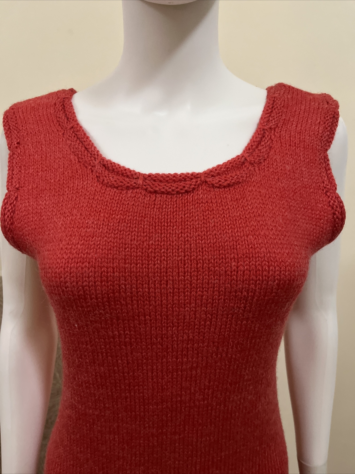 Vintage 1970s Dress Women’s Red Knit Sleeveless Sweater Retro Hippie Boho Geek