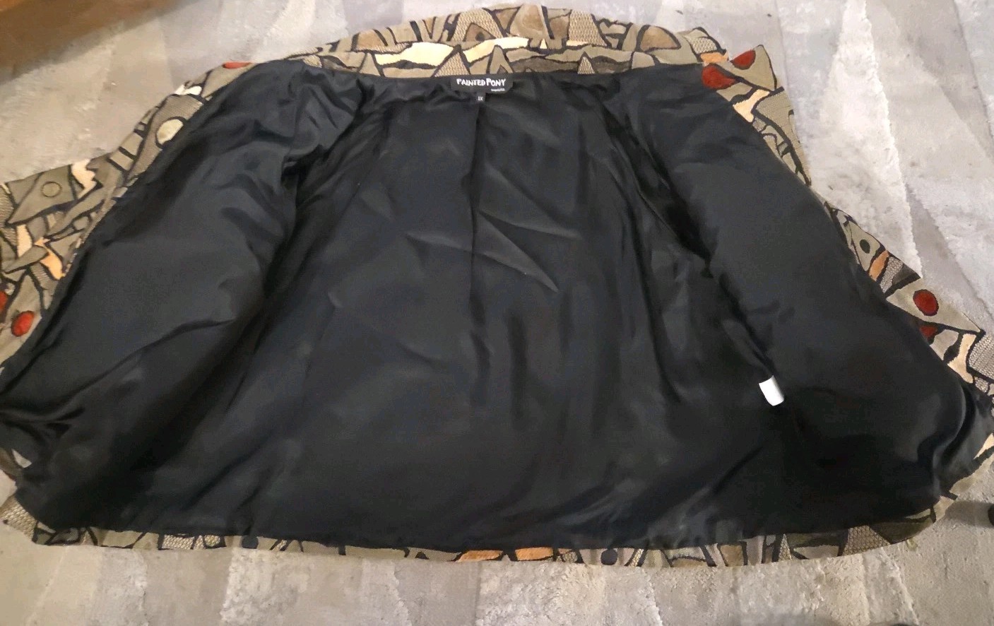 Vintage Painted Pony Open Front Jacket Artsy Textile Geometric USA Made Size 1X