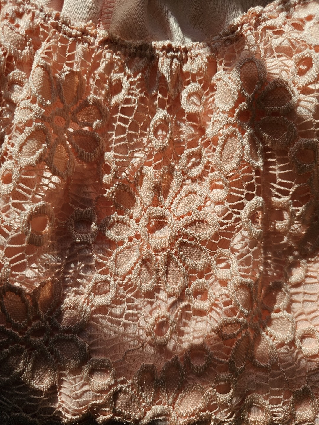 Women’s Off Shoulder Top Lace Peach Beachy Sz M Baby Doll Made USA Belinda 1970