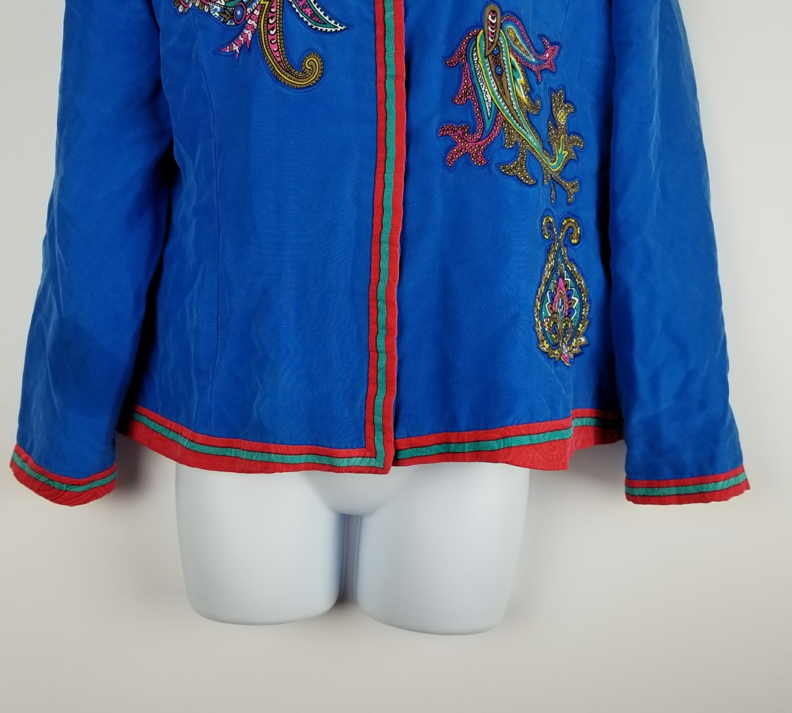 Anne Crimmins UMI Collection Jacket vintage 80’s size 14 Blue paisley applique