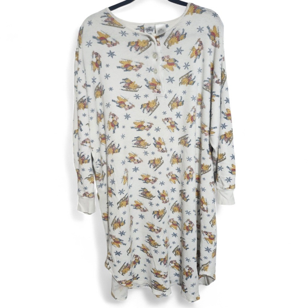 Vintage Disney Store Winnie the Pooh Winter Ski Thermal Nightgown Henley M/L