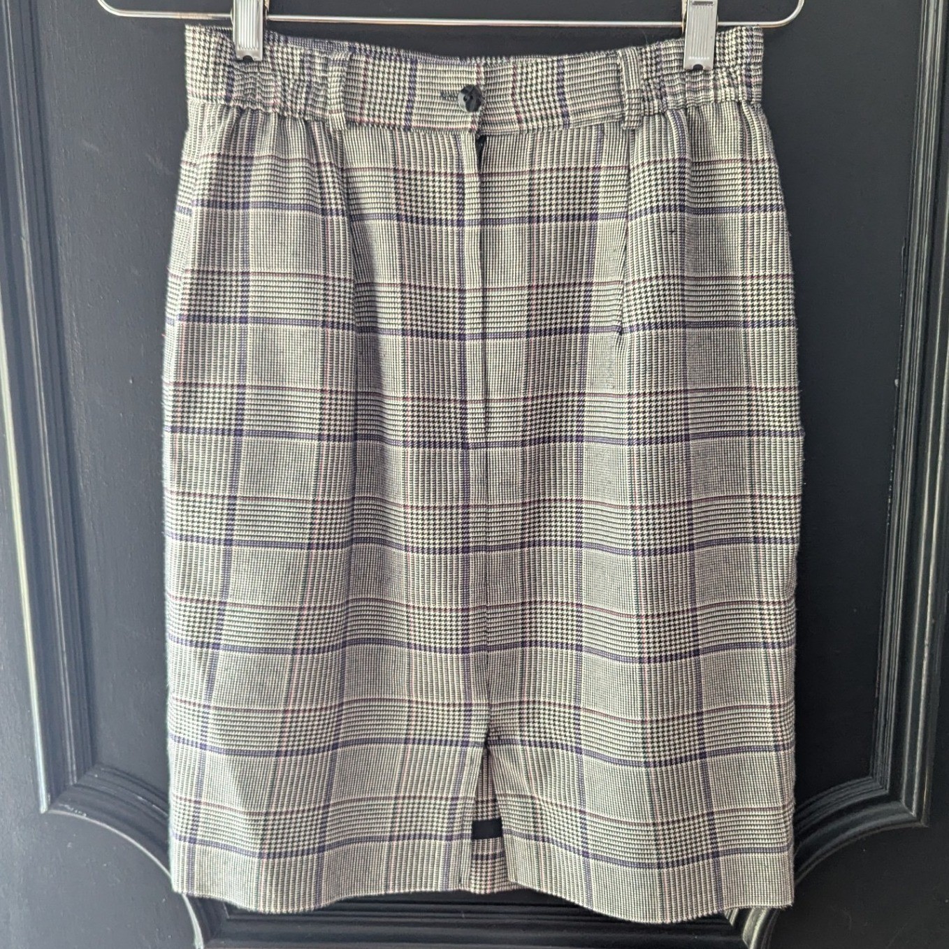 Vtg 90’s Grey Blue Glen Plaid Pencil Skirt High Waist Size 8 Office Pockets
