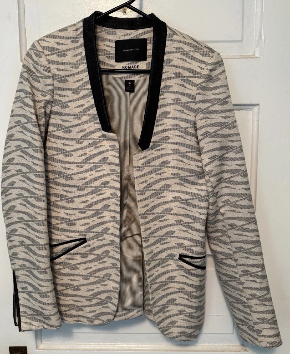 Maison Scotch Women’s Blazer/Jacket Leather Trim Size 1 Small Black Ivory Tux