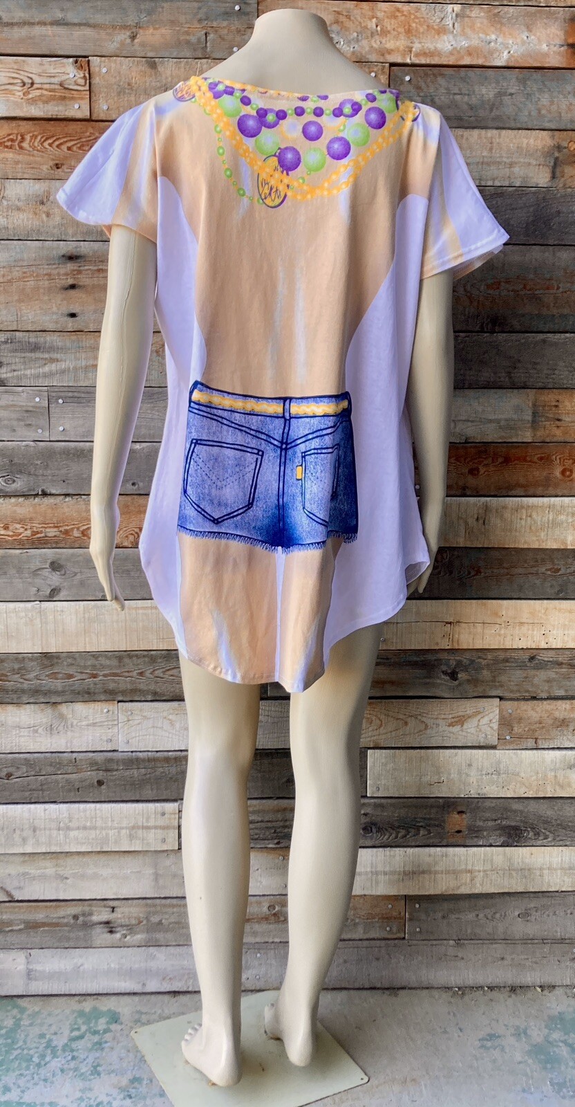 Vintage Swimsuit Coverup Mardi Gras Topless by Fun 2 Wear Cutoffs Beads