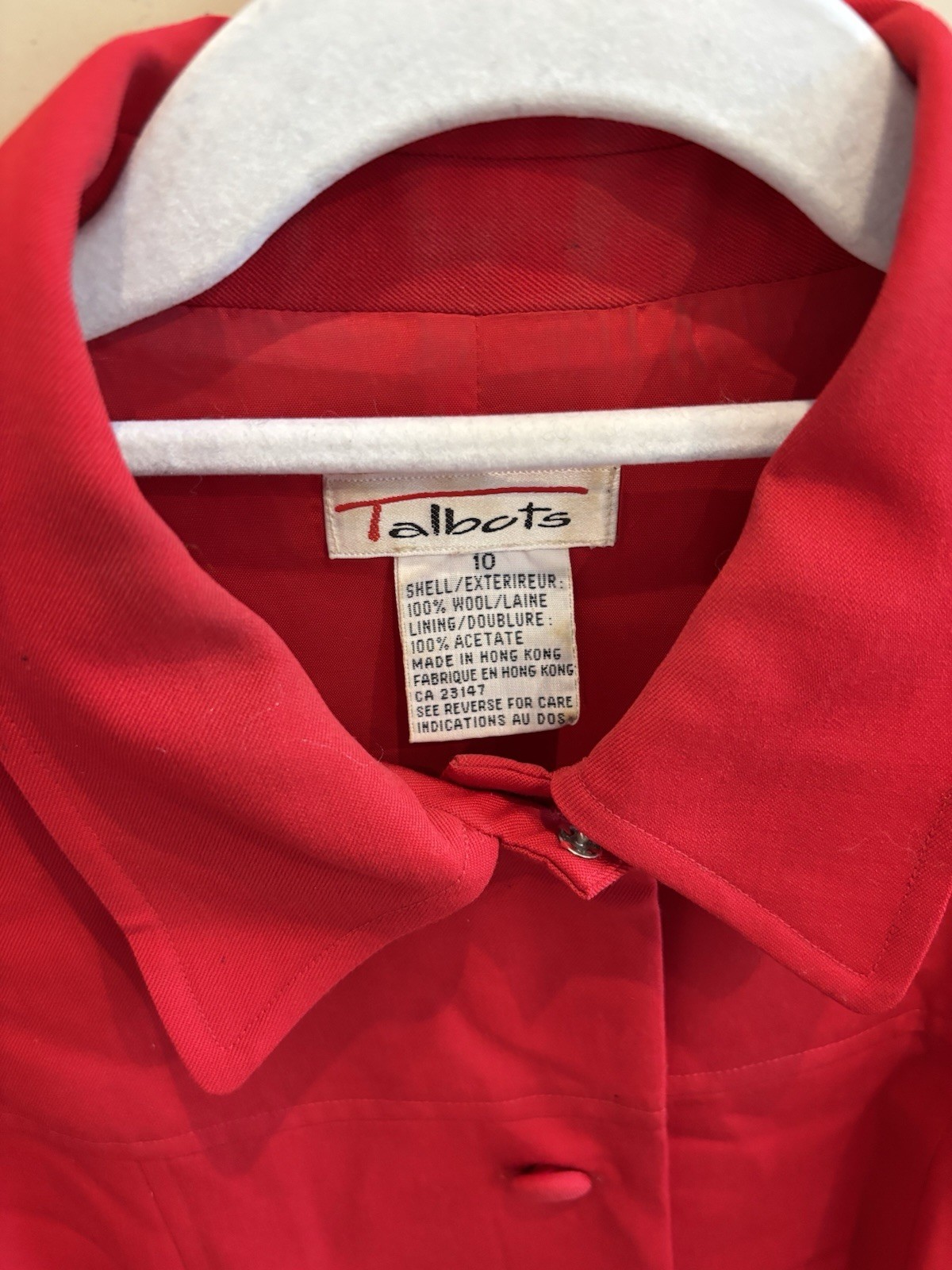 Vintage 1990s Wool Talbots Red Collared Midi Dress Long Sleeve Size 10