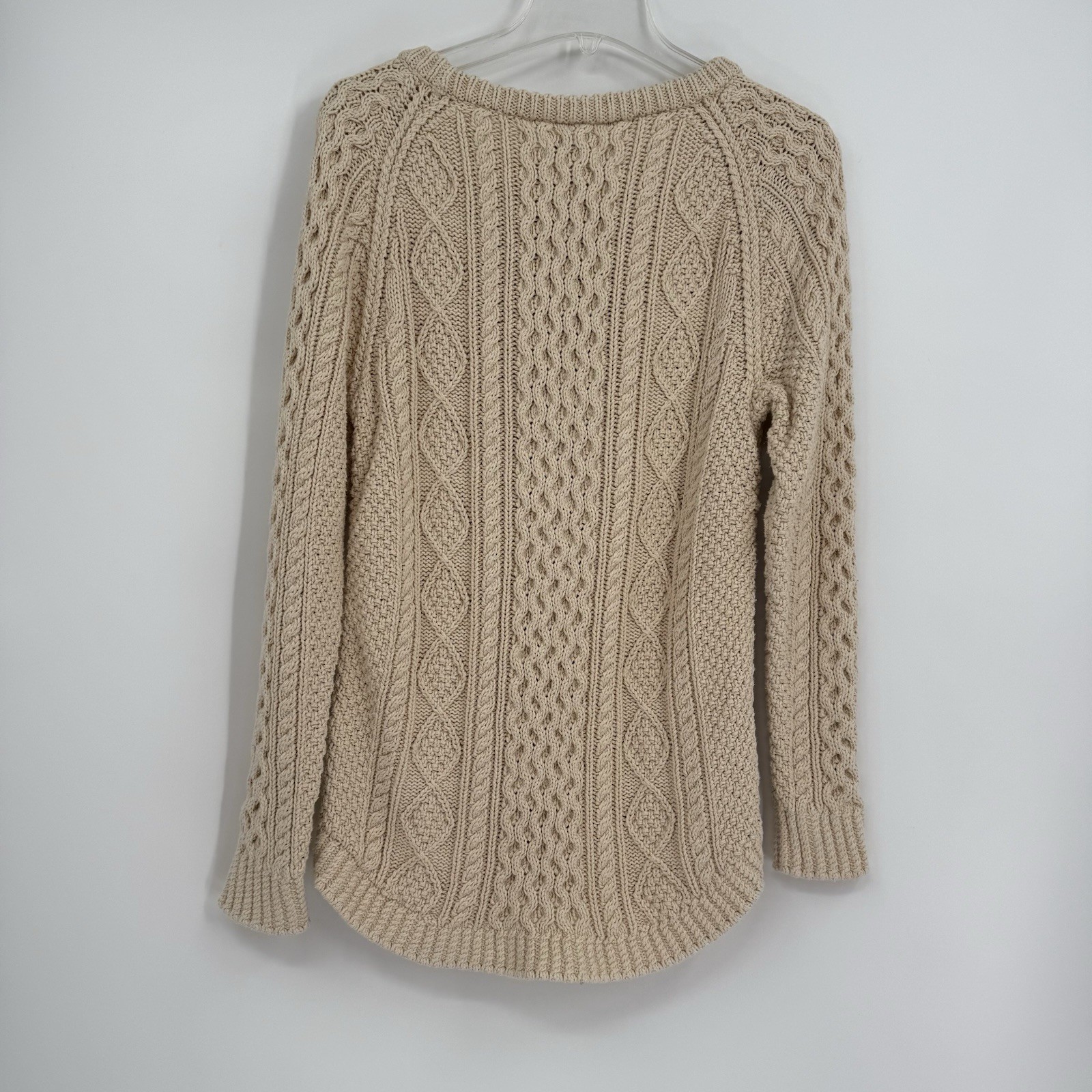 LL Bean Signature Cotton Fisherman Sweater Women’s Size Small Cream Pullover
