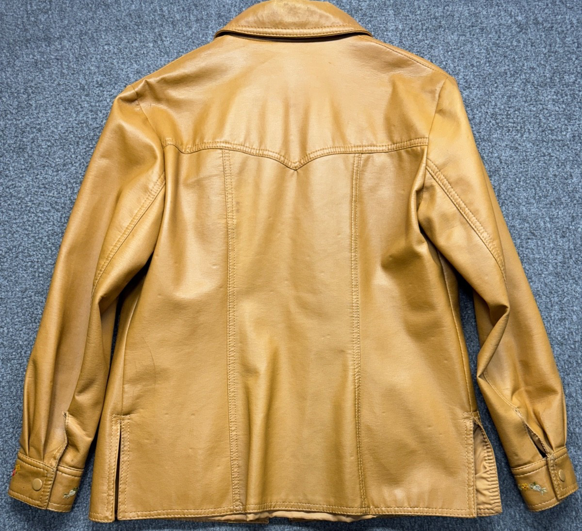 VTG Montgomery Ward Jacket Women S Brown Vinyl Snap Embroidered Flowers Pleather