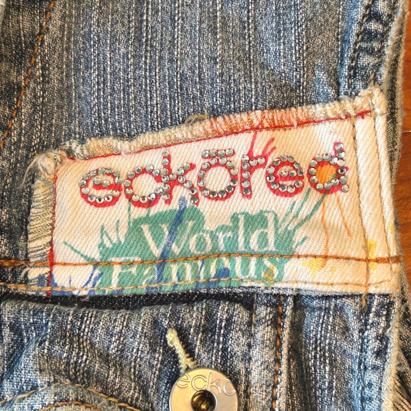 Ecko Red Denim Vest Womens M Blue Distressed Graffiti Y2K VTG Streetwear Hip Hop