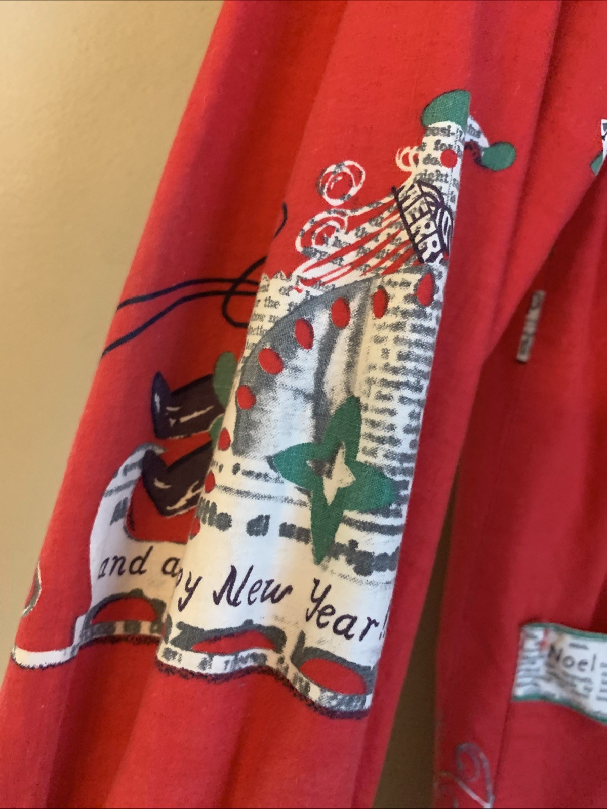 VTG 40’s 50’s 60s WayneMaid Novelty Print Faded Smock Christmas Holiday New Year