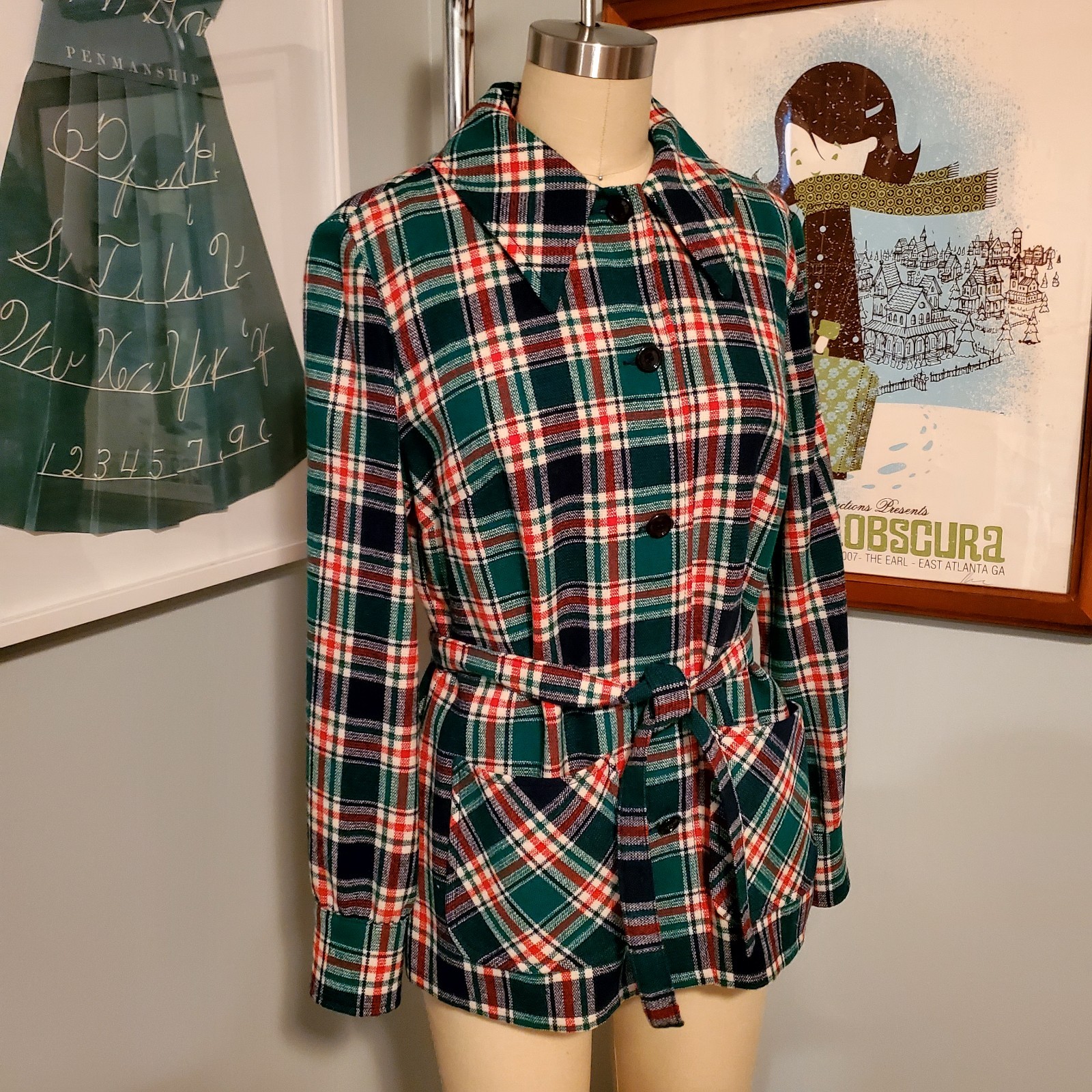 VTG 1960s/70s Pendleton Knockabouts Plaid Green, Cream & Red Wool Shirt/Jacket
