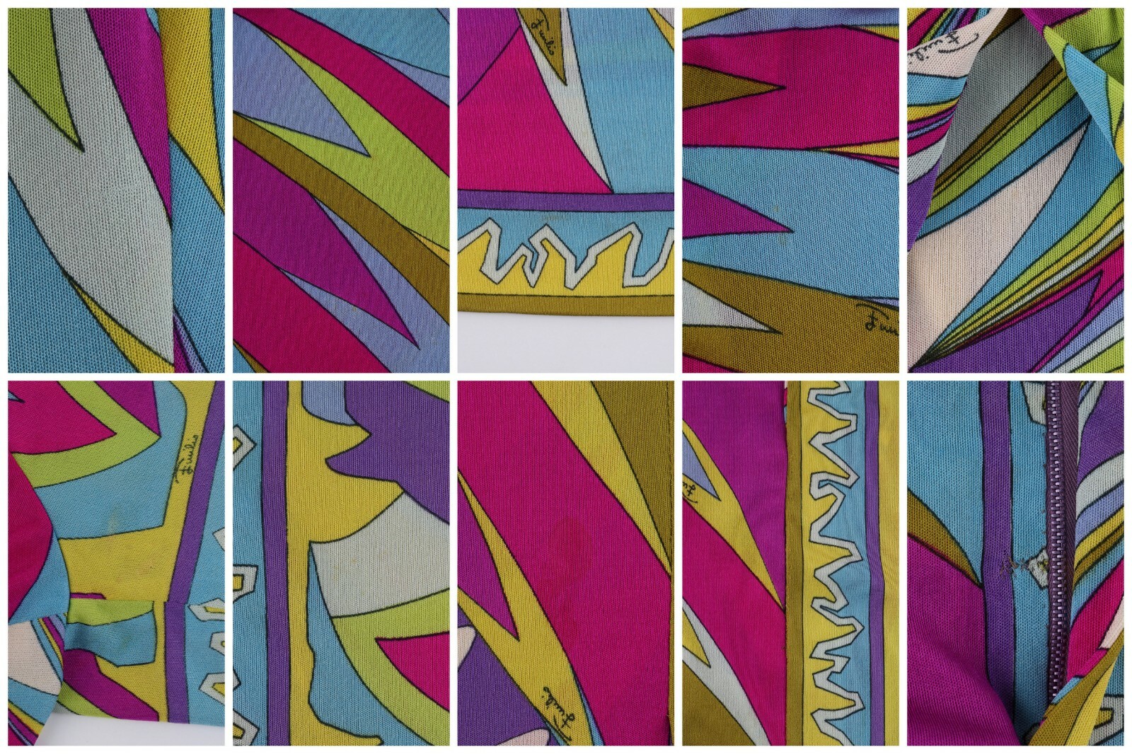 EMILIO PUCCI c.1960’s Abstract Stripe Op Art Signature Print V-Neck Sheath Dress
