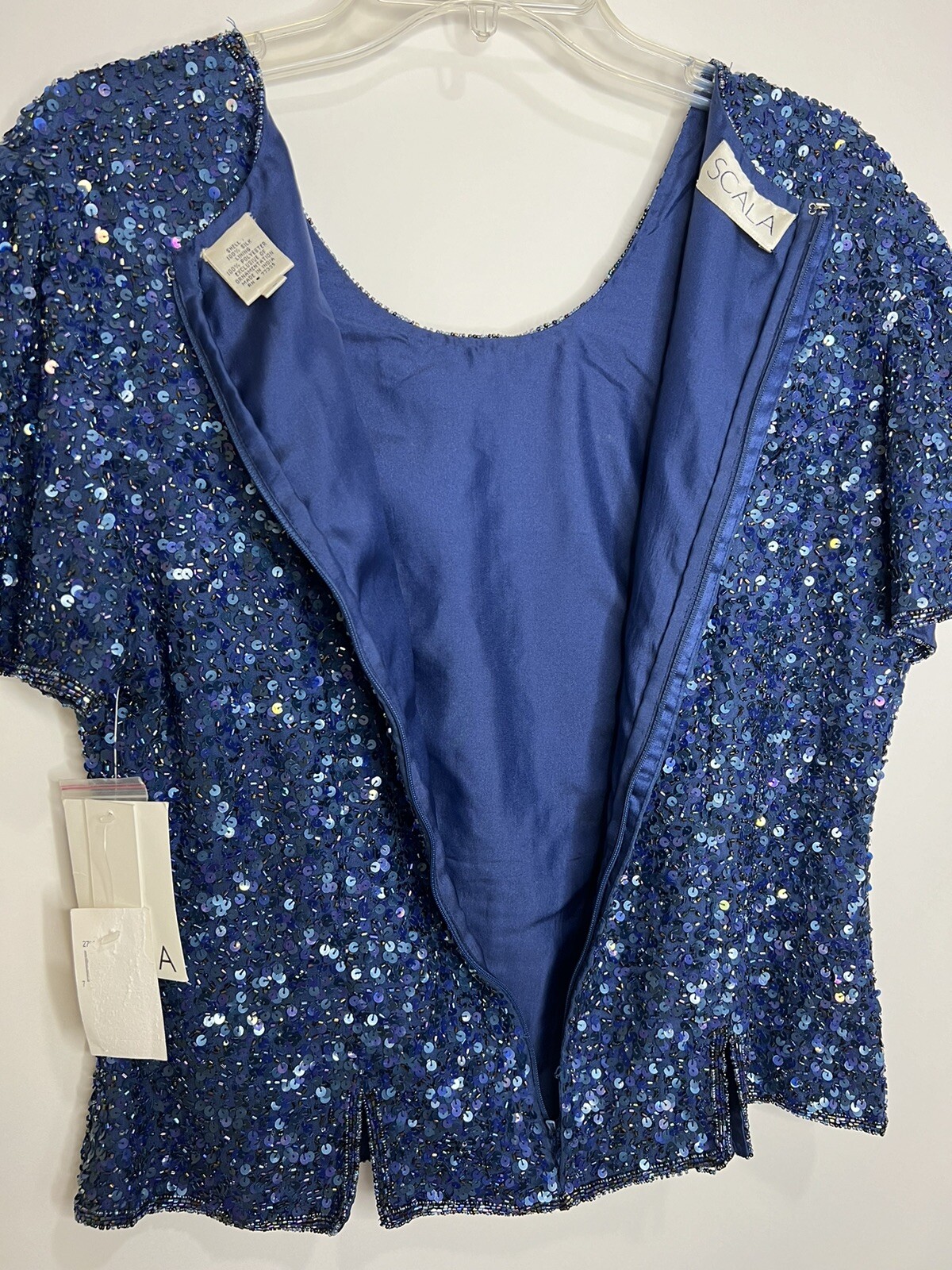 Vtg Scala Set Silk Sequin Beaded Top Organza Maxi Skirt Blue Formal Mother NWT