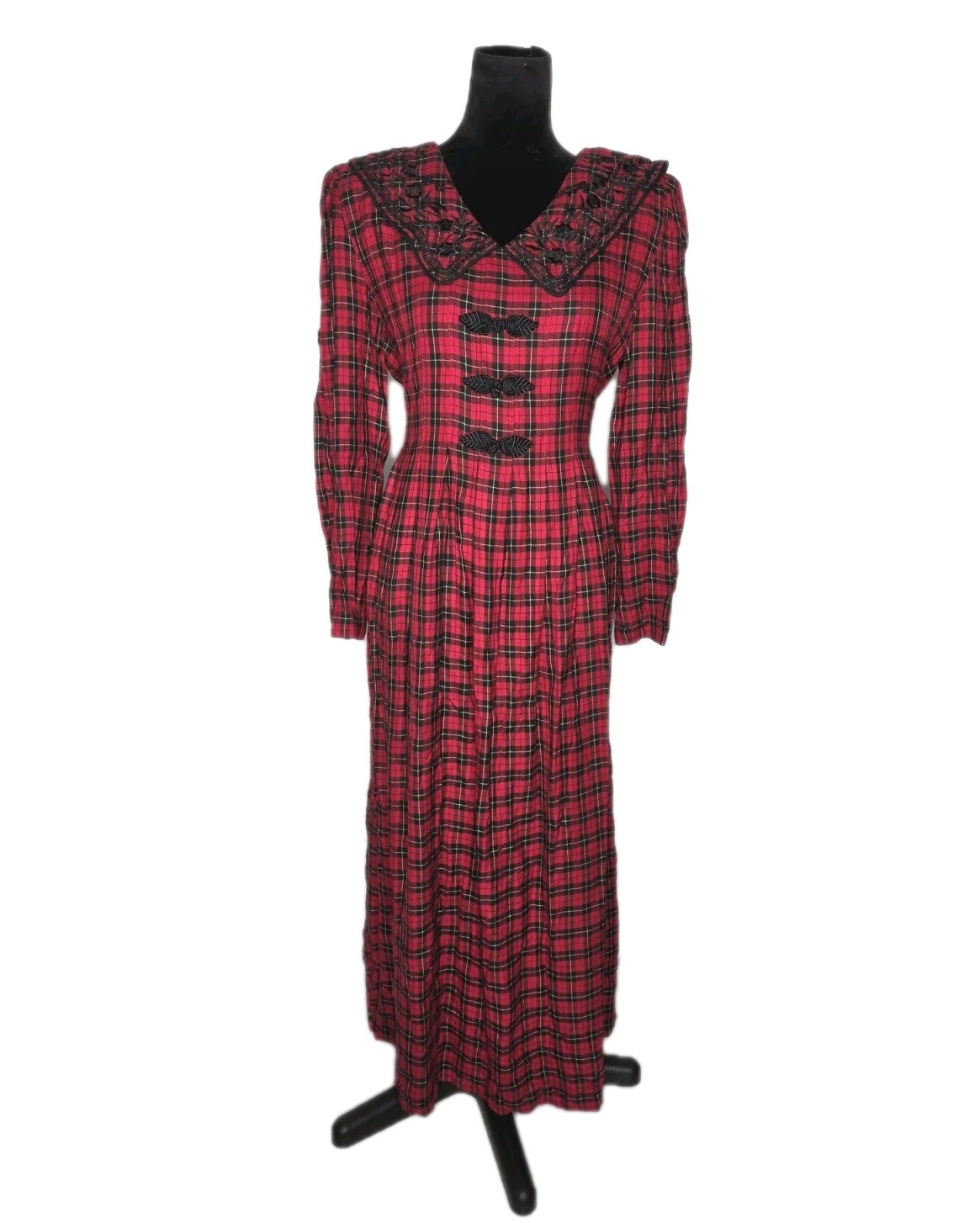 VTG Sarah & Elizabeth Red Tartan Plaid Maxi Dress Dark Academia Goth Romantic 14