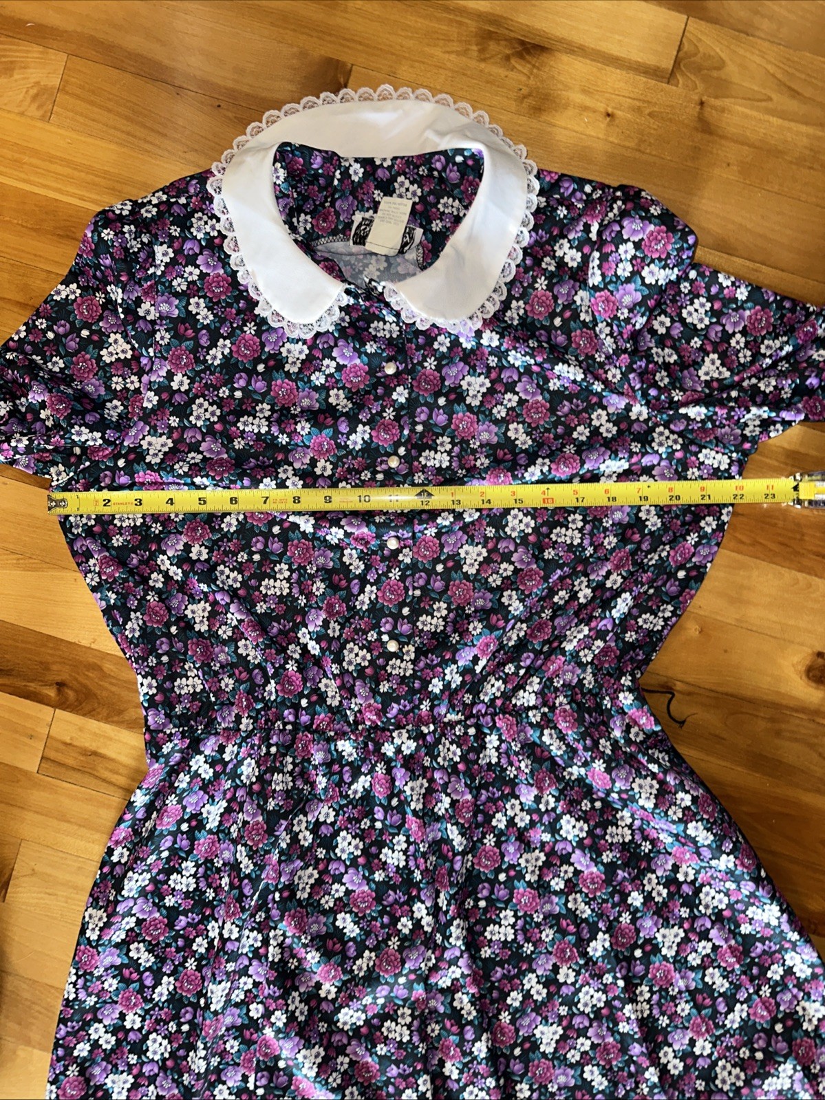 Vintage Sue Sherry Floral Prairie Maxi Dress Peter Pan Collar Pearl Buttons USA