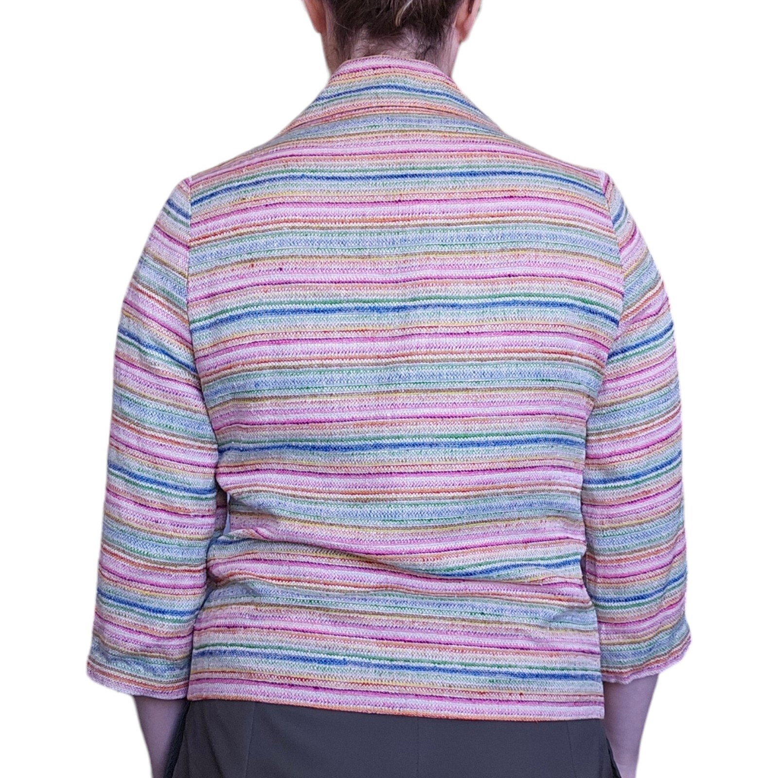 Vintage 60s 70s Rainbow Striped Blazer Jacket Small Big Buttons Colorful Pink