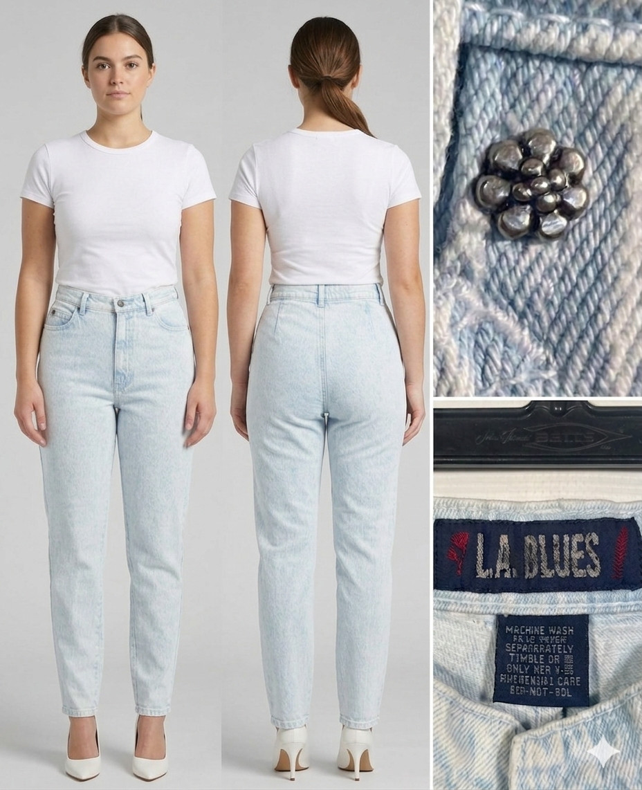 Vintage 80s/90s LA Blues Acid Wash Stretchy Denim Tapered Leg Jeans Size 28/29 W