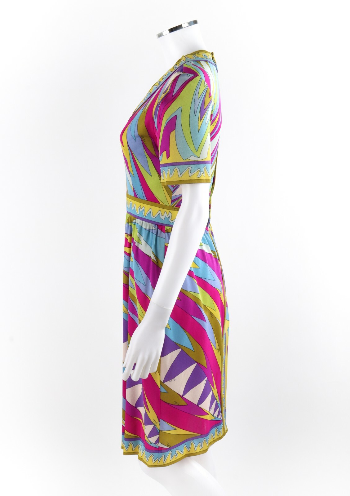 EMILIO PUCCI c.1960’s Abstract Stripe Op Art Signature Print V-Neck Sheath Dress