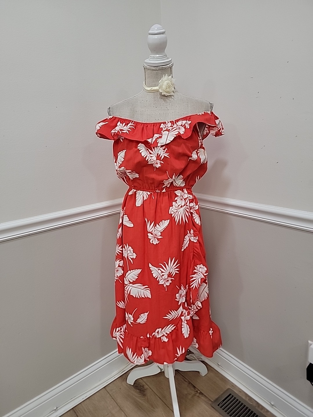 Vintage Kole Kole Hawaiian Red Sun Dress Off The Shoulder Hawaii Womens