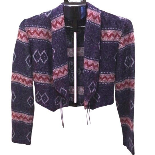 VTG 90s Bonkers Clothing Co Southwestern Aztec Tribal Cropped Jacket Tapestry S