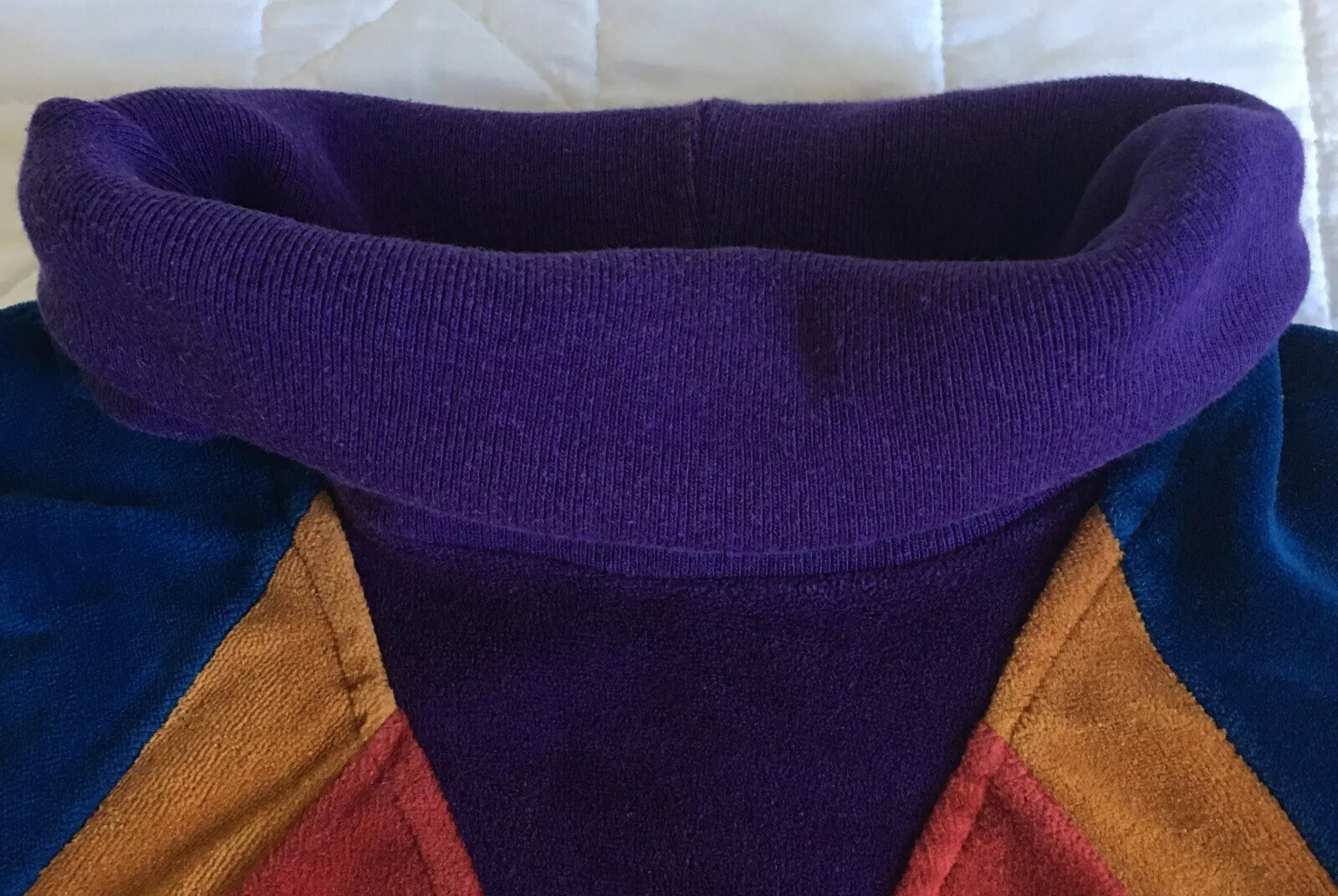 Hippie 80’s Woman’s Velour Tunic Pullover, Turtleneck, Long Sleeve, Color Block