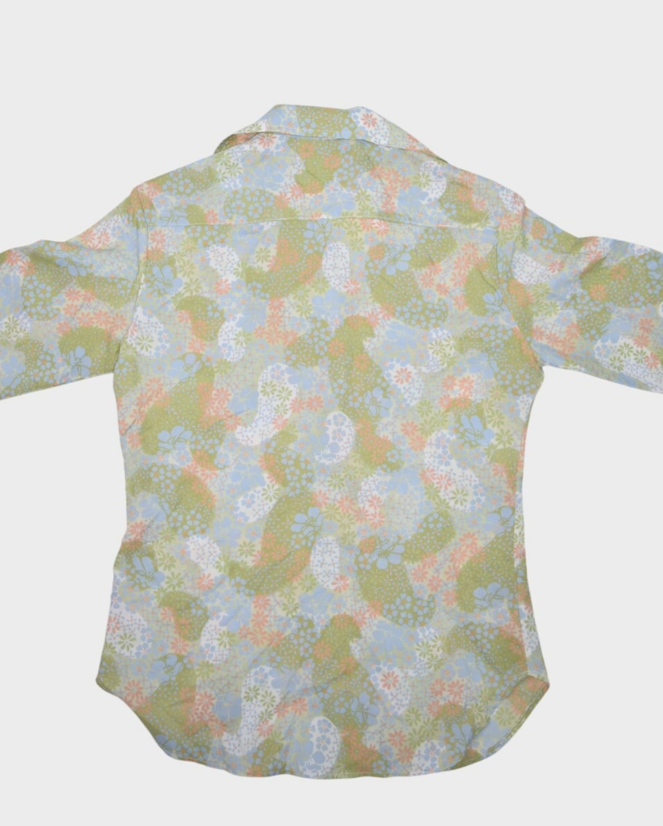 Vintage 70s Blouse Womens S 6 Floral Button Up Hippy Dagger Collar Flower Power