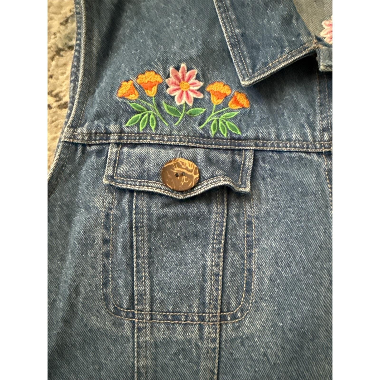 Portraits by Northern Isles Denim Vest 90s Vintage Floral Embroidery