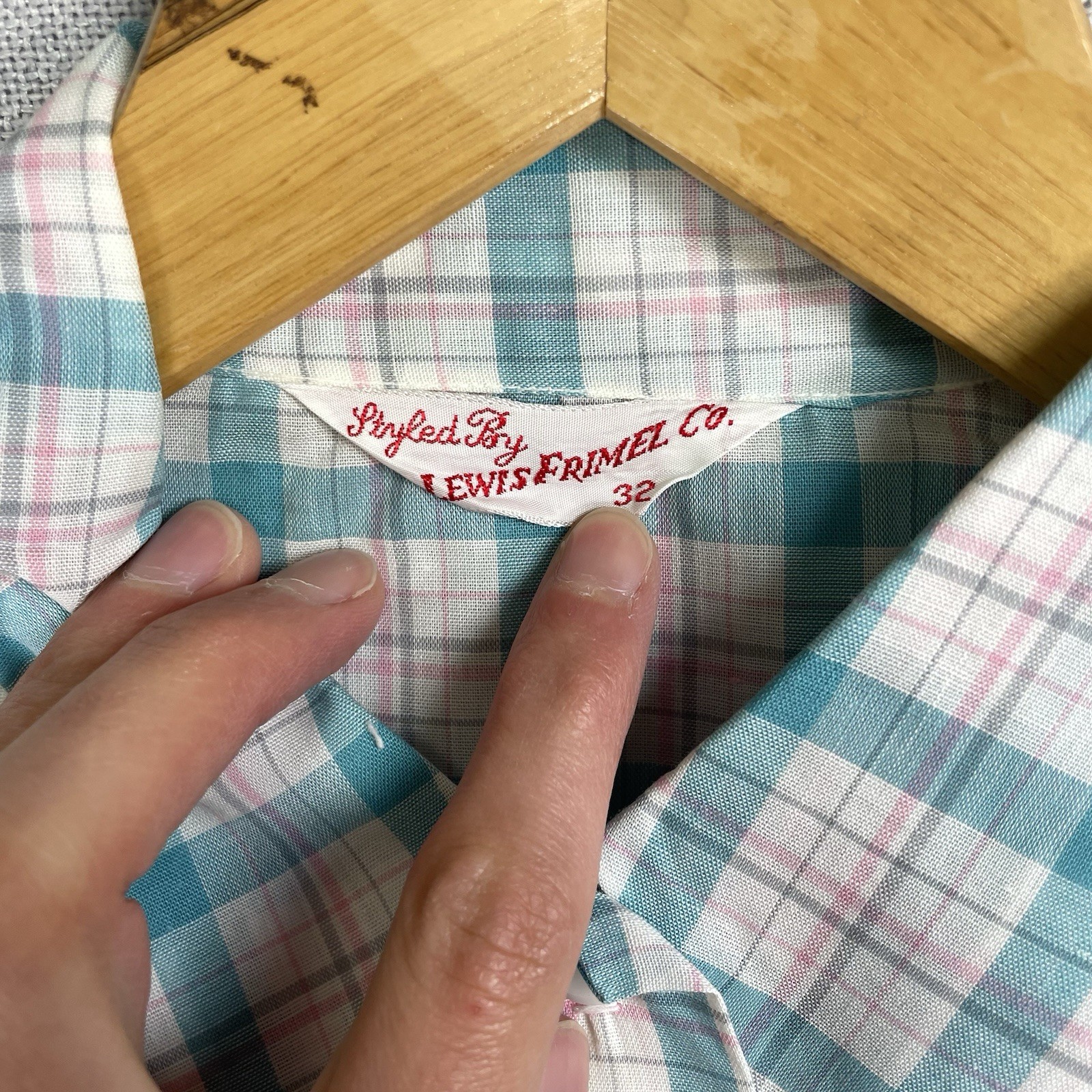 VINTAGE 60s Lewis Frimel Pajama Shirt Plaid Womens Size 32 Cotton Short Sleeve