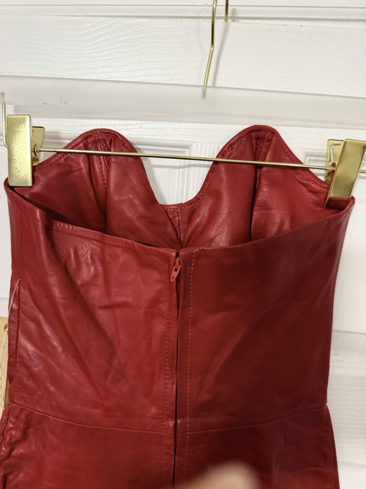 Vintage Red Genuine Leather Fringe Strapless Dress Western Cowgirl Boho