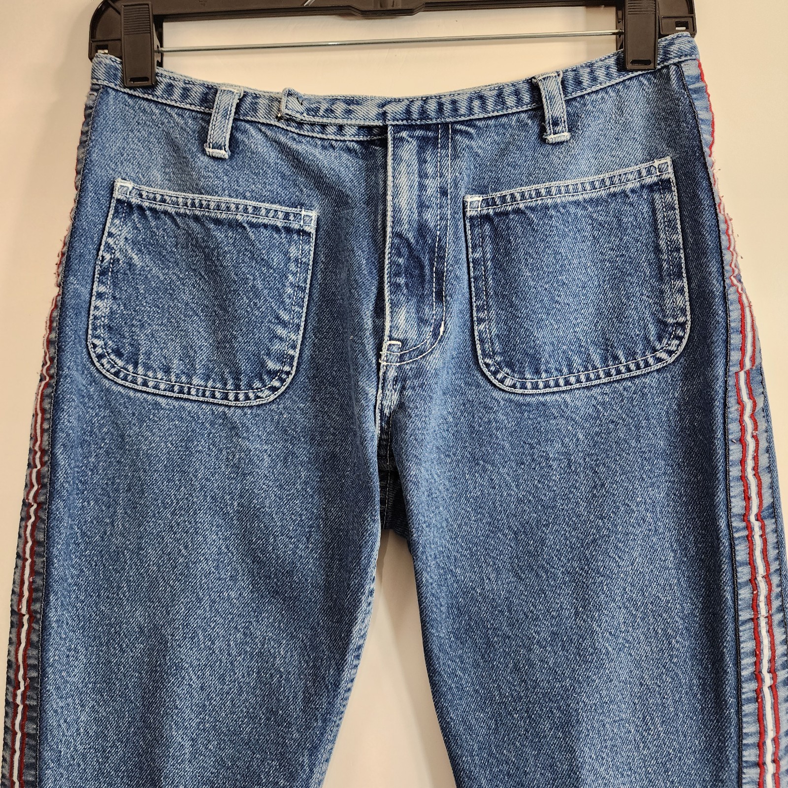 Vintage TOMMY HILFIGER Jeans Womens 5 Blue Patch Pockets Bareback Stripe 90s Y2K