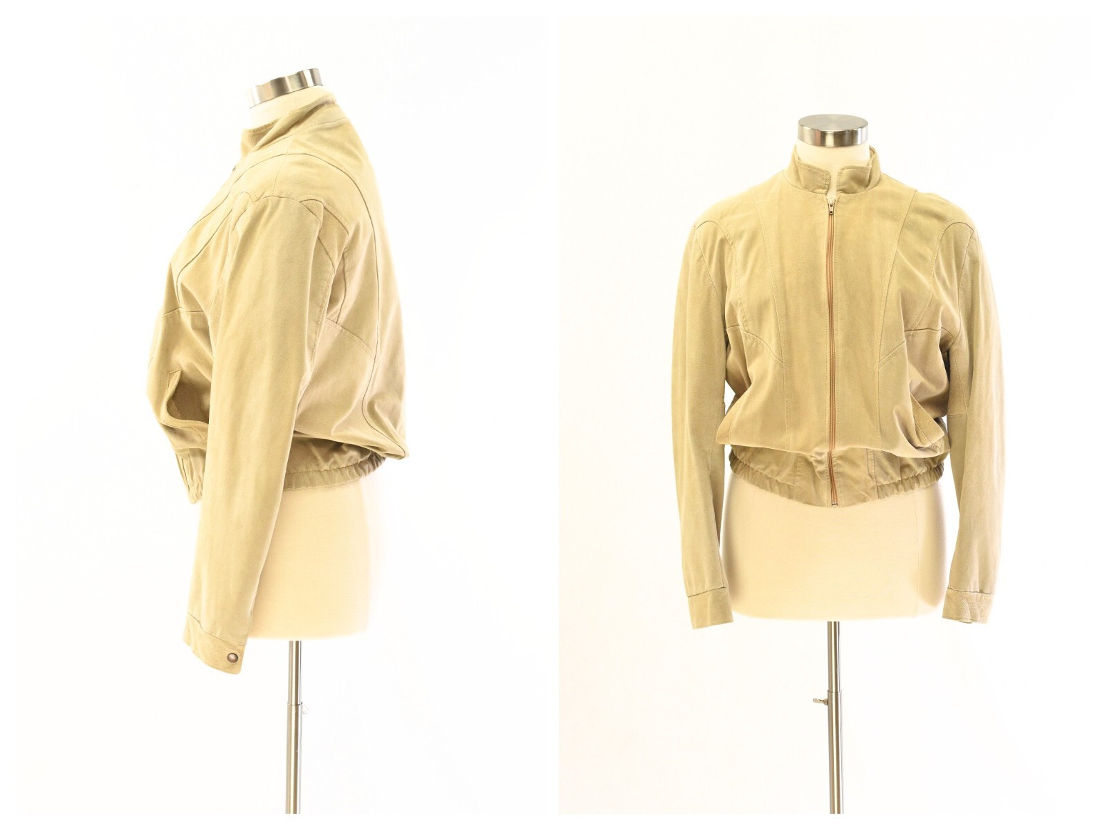 80s Vintage Beige Suede Seamed Leather Bomber Jacket Womens XL Leather Attic