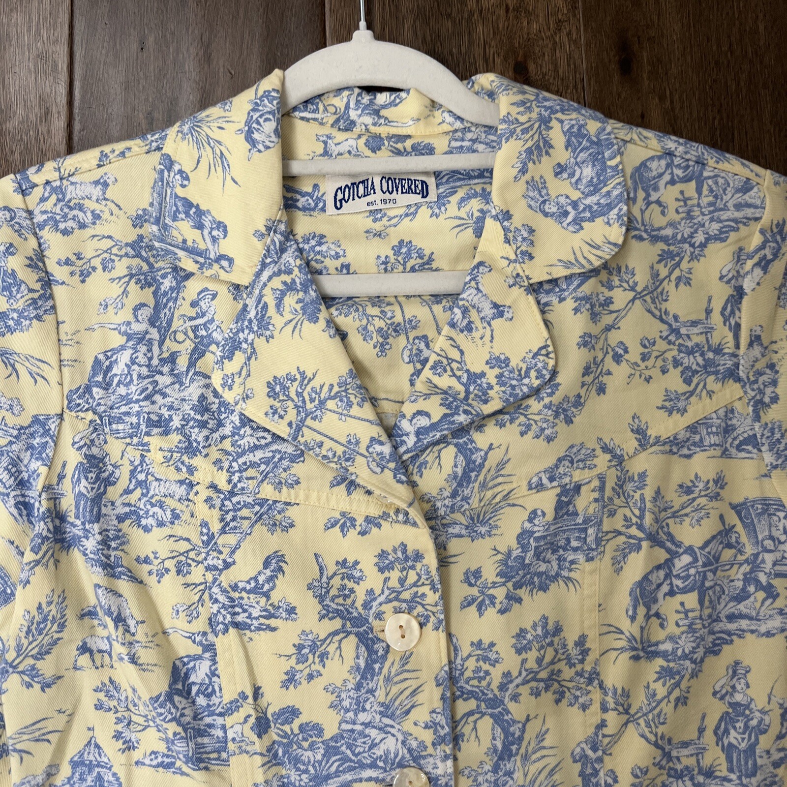 Vtg Gotcha Covered USA Womens Cowboy Novelty Print Shirt S/M Western Blazer