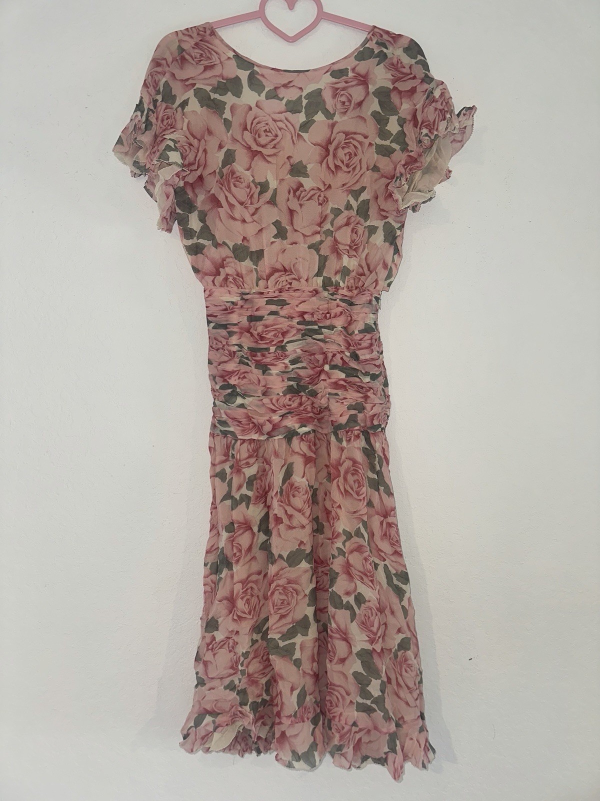 Albert Nipon 4 Vintage 1970’s Floral Print 100% Silk Chiffon Summer Midi Dress