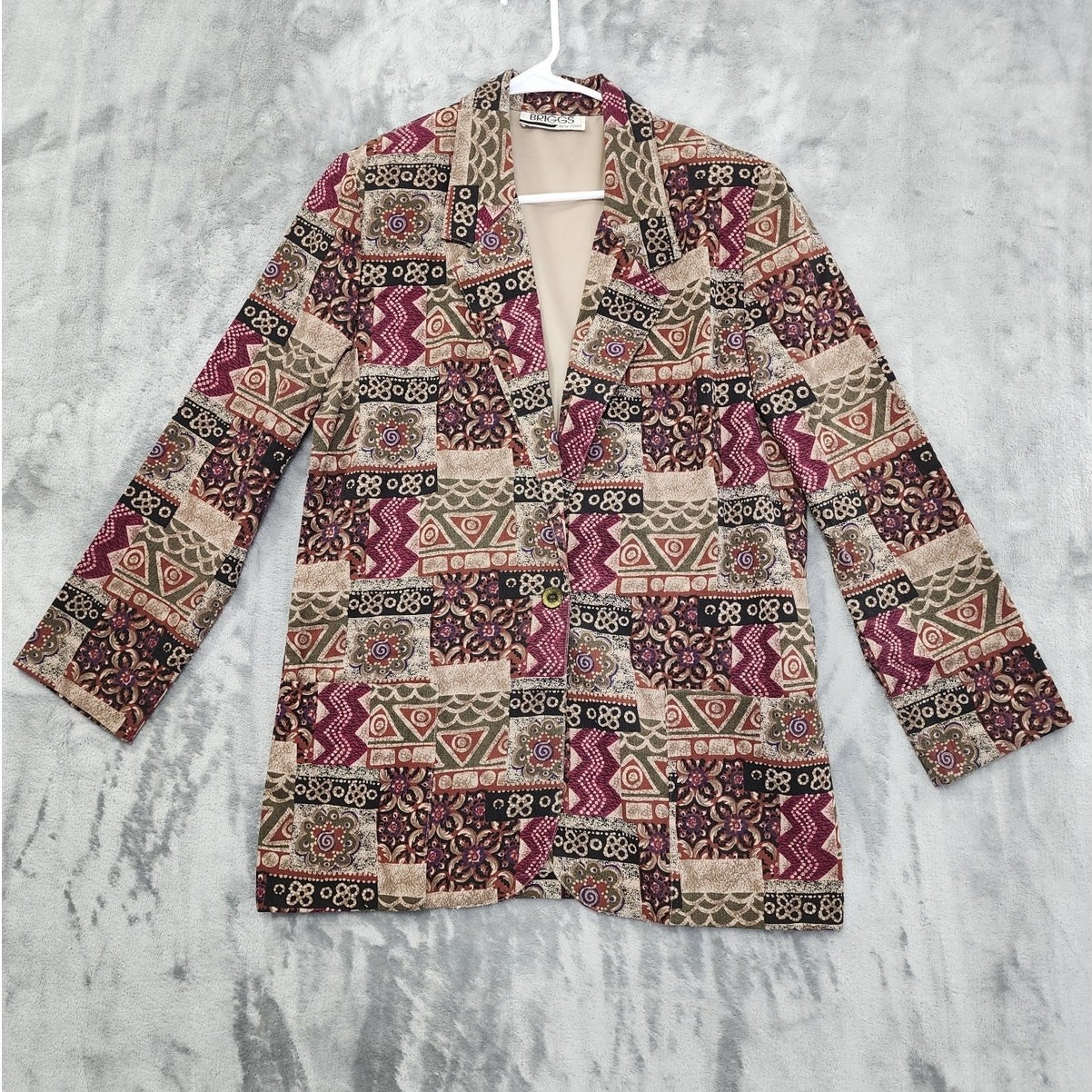 Vintage Briggs New York Blazer Women 10 Multicolor Geometric Aztec Single Button