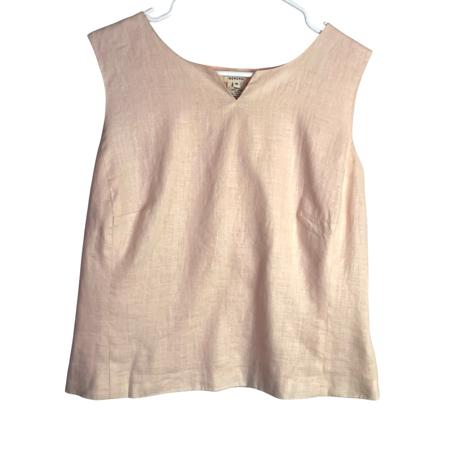 Vtg Merona Womens 100% Linen Tank Top Size M Pink Sleeveless Coastal Minimalist